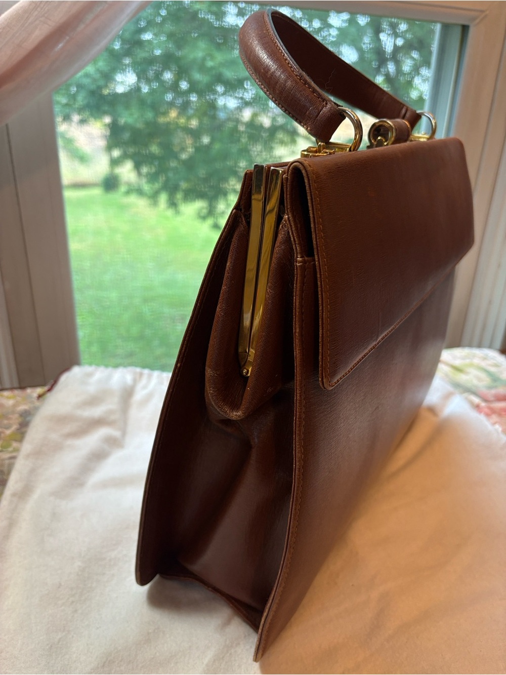 Vintage Salvatore Ferragamo Brown Leather Structured Top-Handle Satchel - Picture 5 of 16